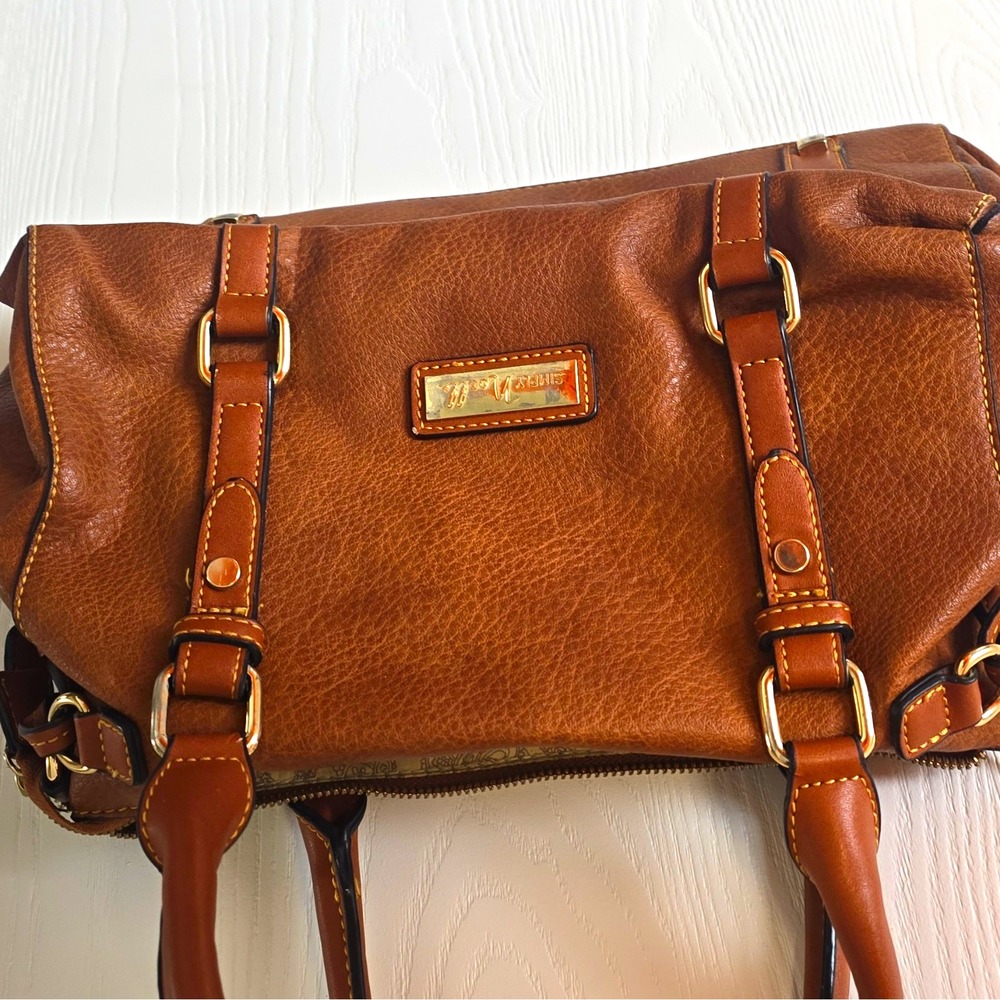 Simply Noelle Brown Pebbled Satchel Top Handle Zip, Tassel Charm, Pockets
